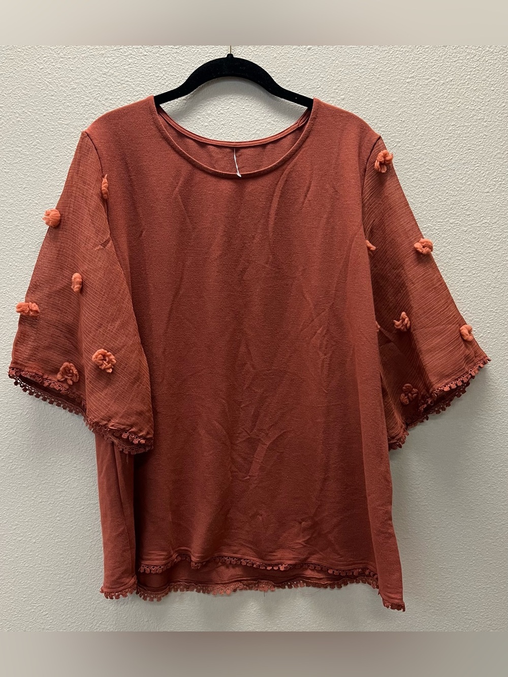 Unbranded XL Boho Pom-Trim Short Sleeve Tunic - Rust